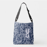 Navy Blue Rabbit Doodle Pattern Purse Monogram 