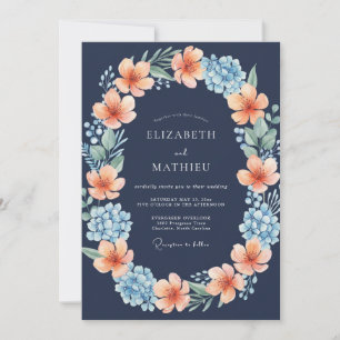 Navy Blue Radiant Blossom Wedding Invitation
