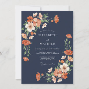 Navy Blue Radiant Evening Wedding Invitation