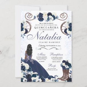 Navy Blue Ranchero Princess Dress Quinceanera Invitation