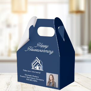 Navy Blue Real Estate Agent Photo Housewarming Favor Box