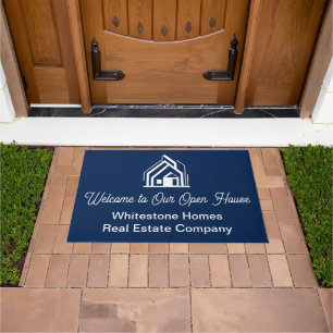 Navy Blue Real Estate Company Custom Open House Doormat