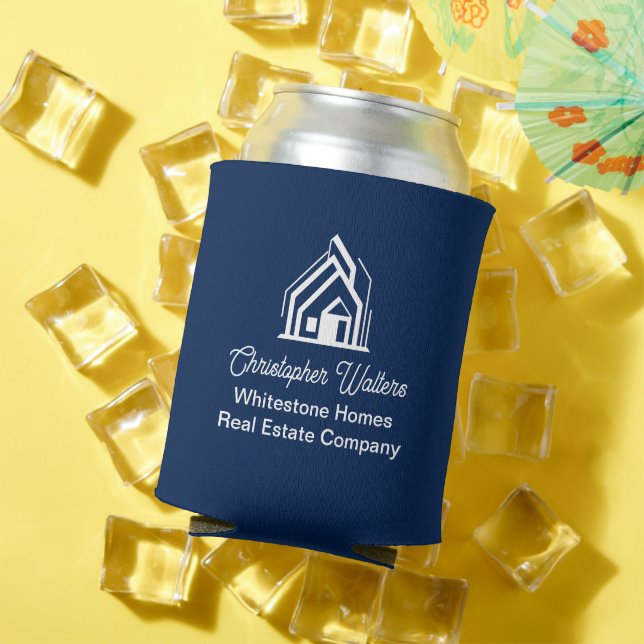 Navy Blue Real Estate Company Personalized Realtor Can Cooler (In Situ Summer)