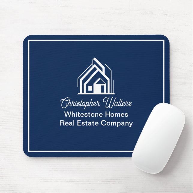 Navy Blue Real Estate Company Personalized Realtor Mouse Pad (With Mouse)