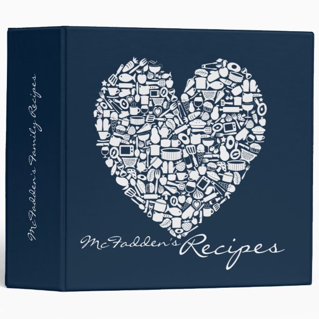 Navy Blue Recipe Personalized Name Binder (Front/Spine)