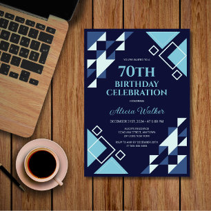 Navy Blue Rectangle Triangle Geometric Birthday  Invitation