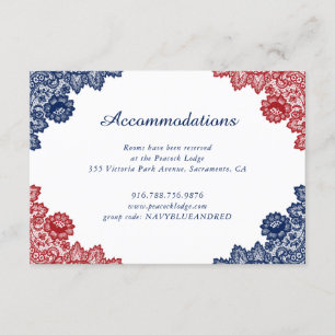 Navy Blue Red Floral Lace Wedding Accommodation Enclosure Card