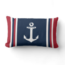 Navy Blue Red Nautical Throw Pillow Anchor