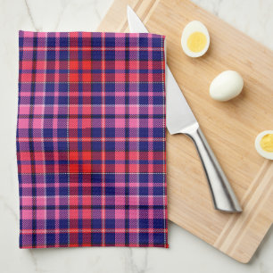 Navy Blue Red Pink Plaid Tartan Design  Kitchen Towel
