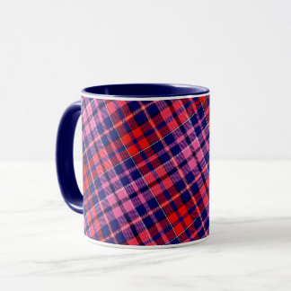 Navy Blue Red Pink Plaid Tartan Design  Mug