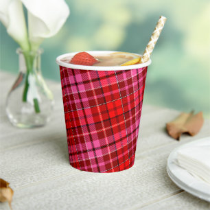 Navy Blue Red Pink Plaid Tartan Design  Paper Cups