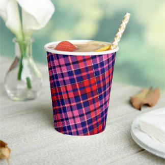 Navy Blue Red Pink Plaid Tartan Design  Paper Cups