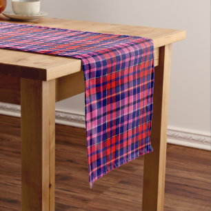 Navy Blue Red Pink Plaid Tartan Design  Short Table Runner