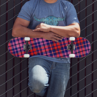 Navy Blue Red Pink Plaid Tartan Design  Skateboard