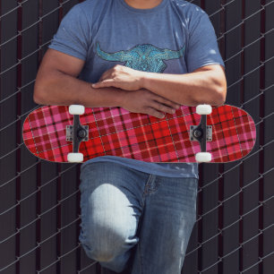 Navy Blue Red Pink Plaid Tartan Design  Skateboard