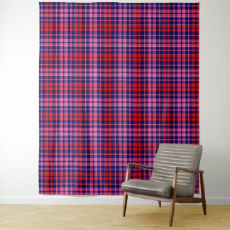 Navy Blue Red Pink Plaid Tartan Design  Tapestry