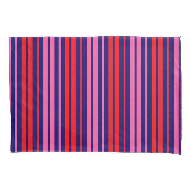 Navy Blue Red Pink Vertical Stripes Design   Pillowcase (Front)