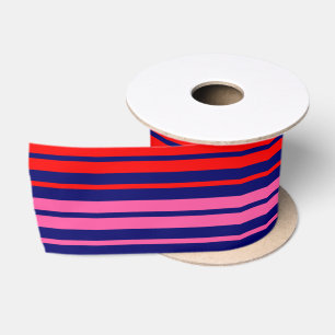 Navy Blue Red Pink Vertical Stripes Design Satin Ribbon