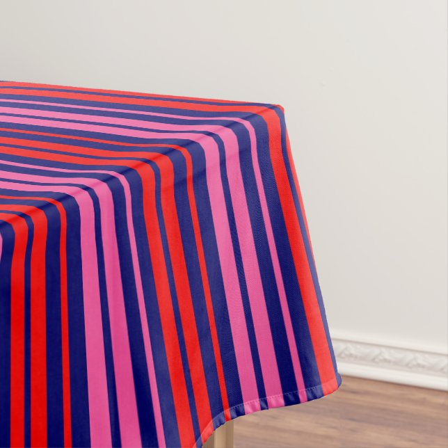 Navy Blue Red Pink Vertical Stripes Design   Tablecloth (In Situ)