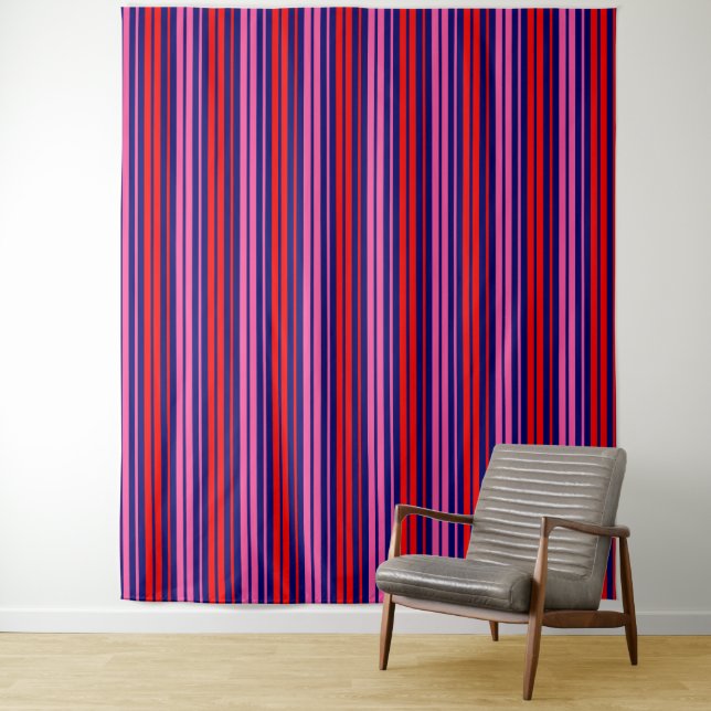 Navy Blue Red Pink Vertical Stripes Design   Tapestry (In Situ)