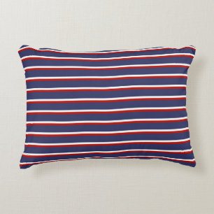 Navy Blue Red Stripe Pattern Accent Pillow