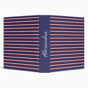 Navy Blue Red Stripe Pattern Binder