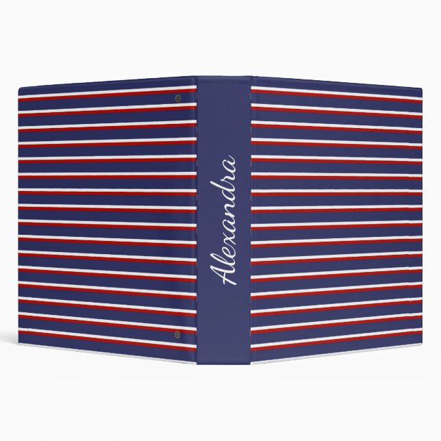 Navy Blue Red Stripe Pattern Binder (Background)