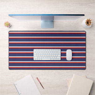Navy Blue Red Stripe Pattern Desk Mat