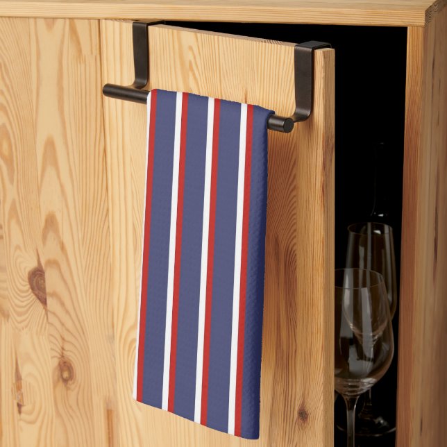 Navy Blue Red Stripe Pattern Kitchen Towel (Thirds Fold)