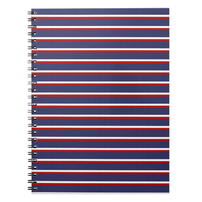 Navy Blue Red Stripe Pattern Notebook (Front)