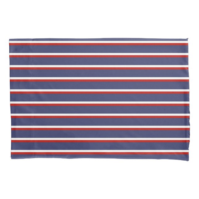 Navy Blue Red Stripe Pattern Pillowcase (Front)