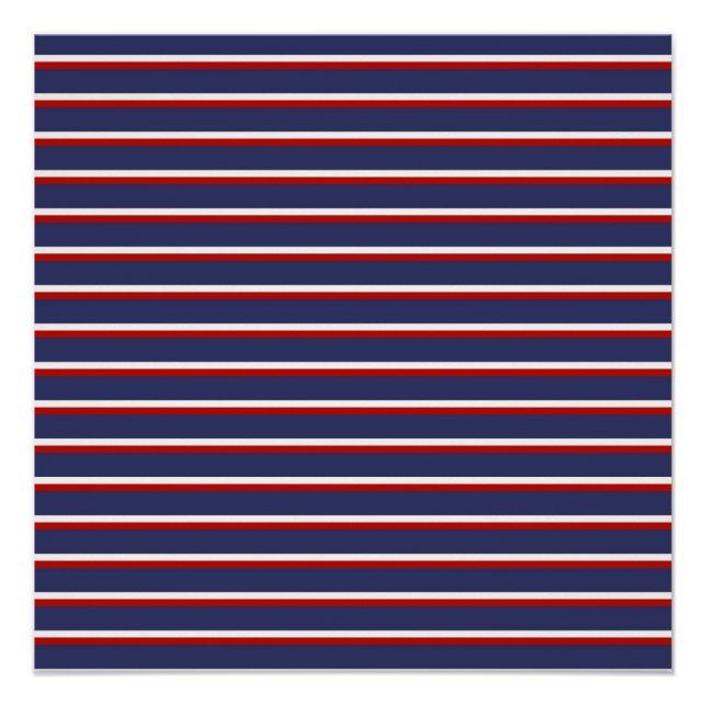 Navy Blue Red Stripe Pattern Poster (Front)