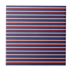 Navy Blue Red Stripe Pattern Tile