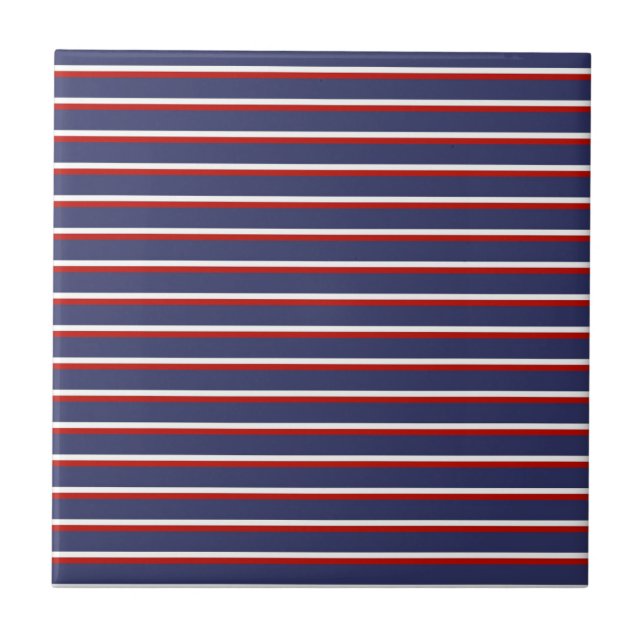 Navy Blue Red Stripe Pattern Tile (Front)