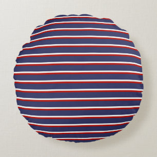 Navy Blue Red Striped Modern Stylish Pattern Round Pillow