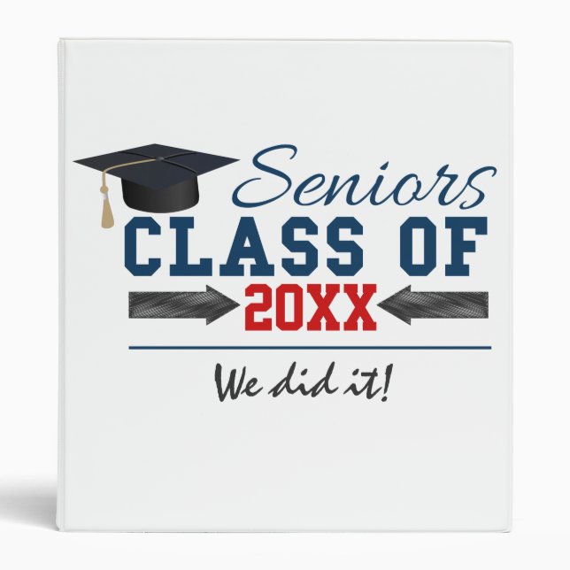 Navy Blue Red Typography Graduation Folder Binder (Front)