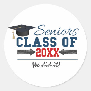Navy Blue Red Typography Graduation Stickers