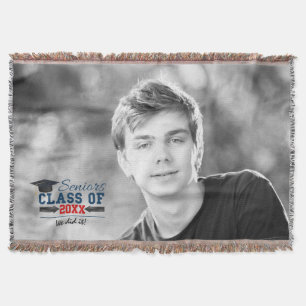 Navy Blue Red Typography Graduation woven blanket