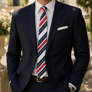 Navy Blue Red White Candy Stripe Tie