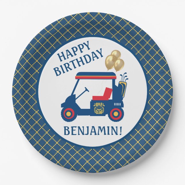 Navy Blue Red Yellow Personalized   Paper Plate (Front)