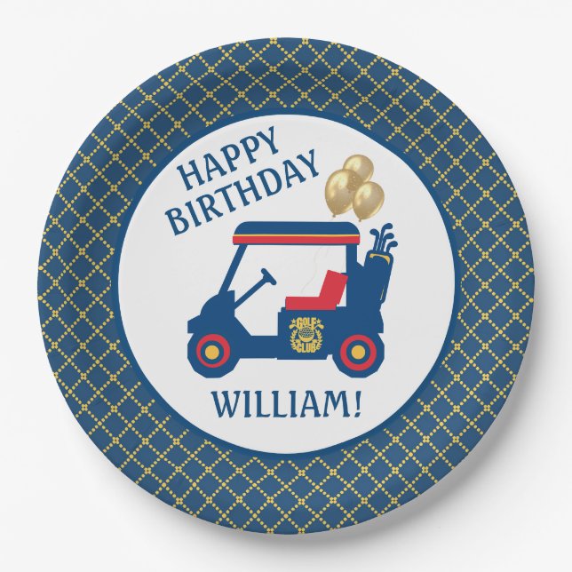 Navy Blue Red Yellow Personalized   Paper Plate (Front)