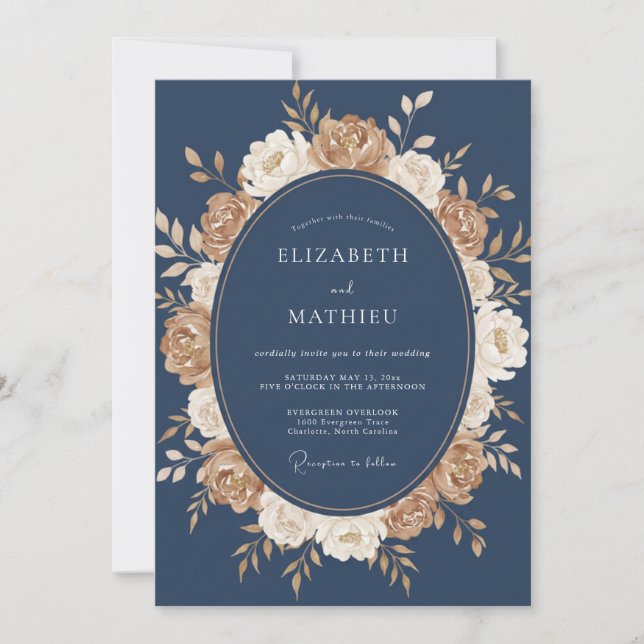 Navy Blue Refined Autumn Wedding Invitation (Front)