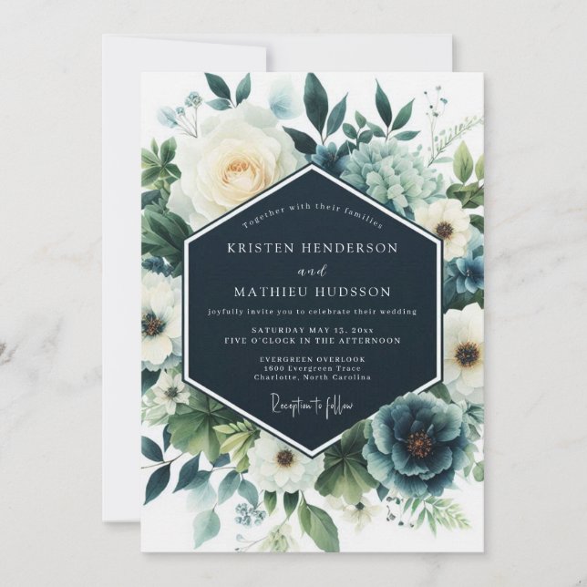 Navy Blue Refined Winter Wedding Invitation (Front)