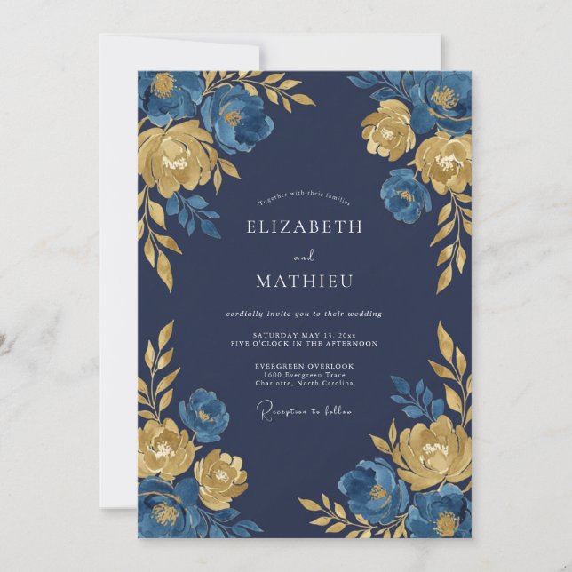 Navy Blue Regal Midnight Wedding Invitation (Front)