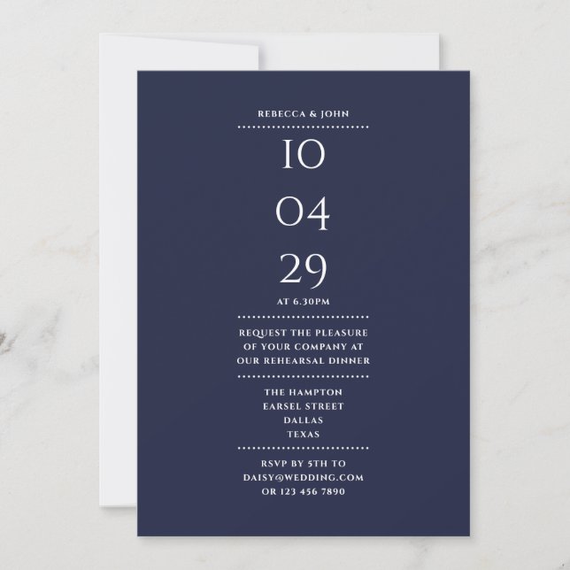 Navy Blue Rehearsal Dinner Date Invitation (Front)