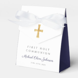 Navy Blue Religious Cross Boy First Communion Favor Box