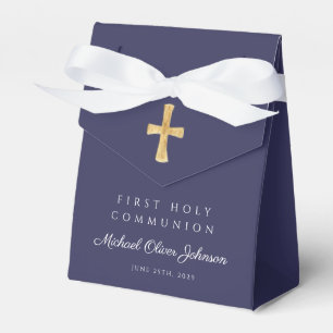 Navy Blue Religious Cross Boy First Communion Favor Box