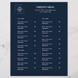 Navy Blue Restaurant Logo Takeout Menu Flyer 