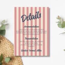 Navy Blue Retro Blush Pink Stripes Wedding Details