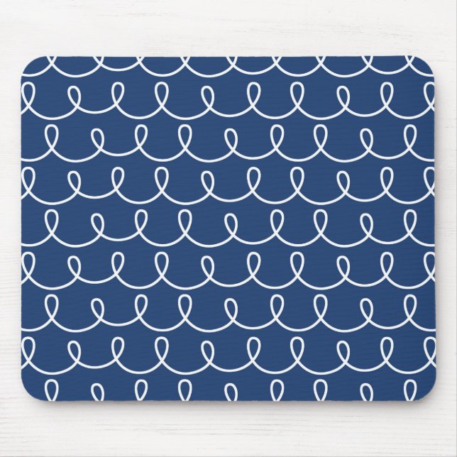Navy Blue Retro Colourful Modern Doodles Mouse Pad (Front)